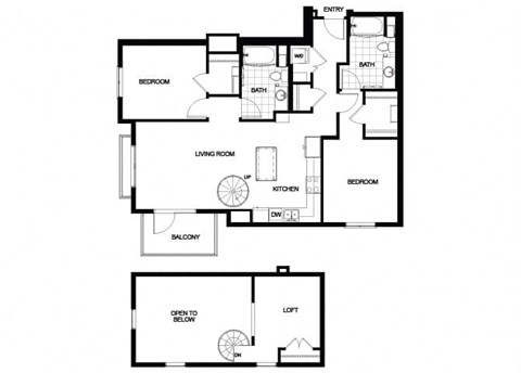 Floor plan for 2 beds, 2 baths, 1277 sqft
